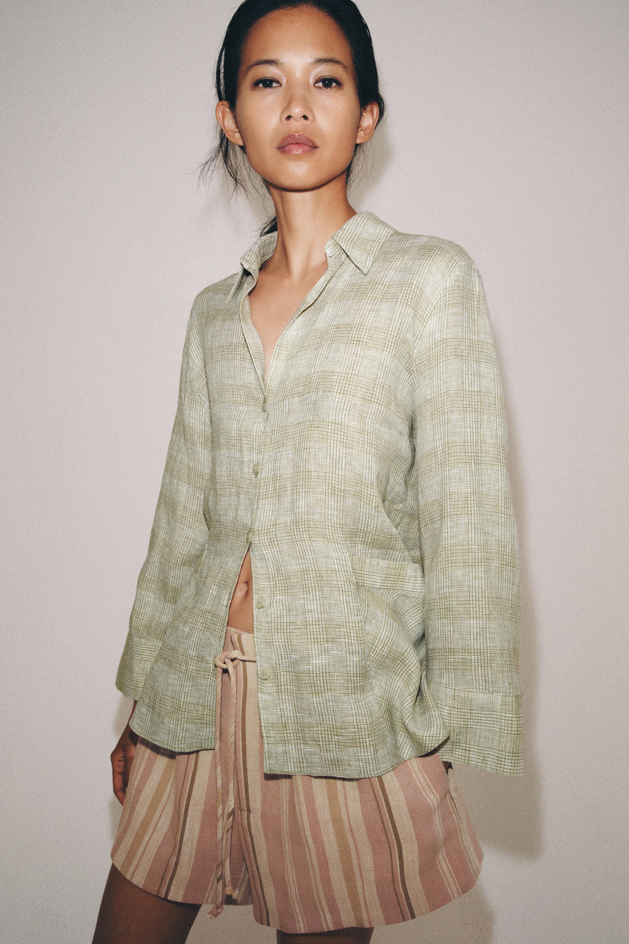 ZW COLLECTION PLAID LINEN SHIRT